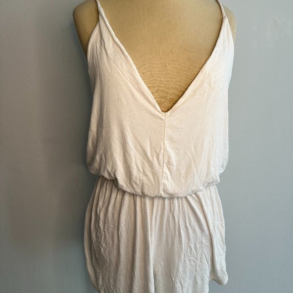 Women's white knit v-neck romper - Picture 1 of 3